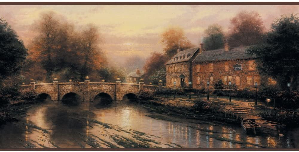 879356 Thomas Kinkade Lamplight Inn Bridge Wallpaper Border 30882210
