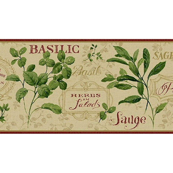 York Wallcoverings KH7038B Kitchen and Bath Aromatique Border, Tan/Red/Light Taupe/Green/Golden Glow