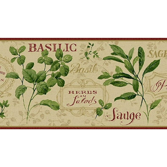 York Wallcoverings KH7038B Kitchen and Bath Aromatique Border, Tan/Red/Light Taupe/Green/Golden Glow