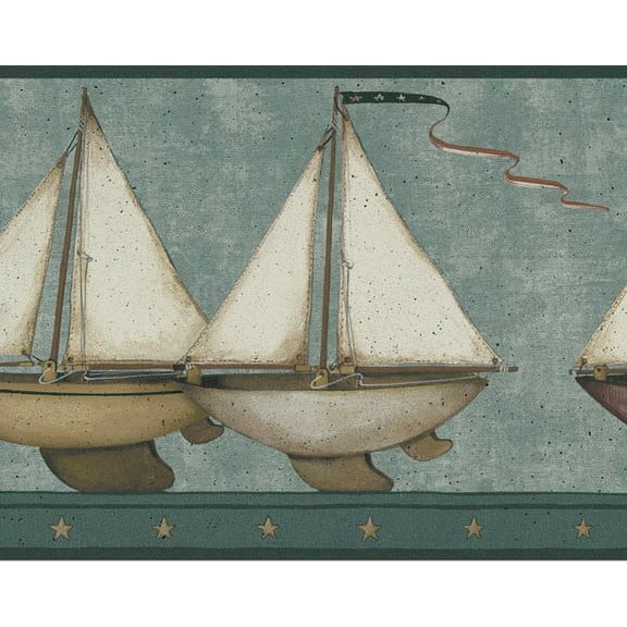 879595 Sailboat Wallpaper Border Teal HS3123b