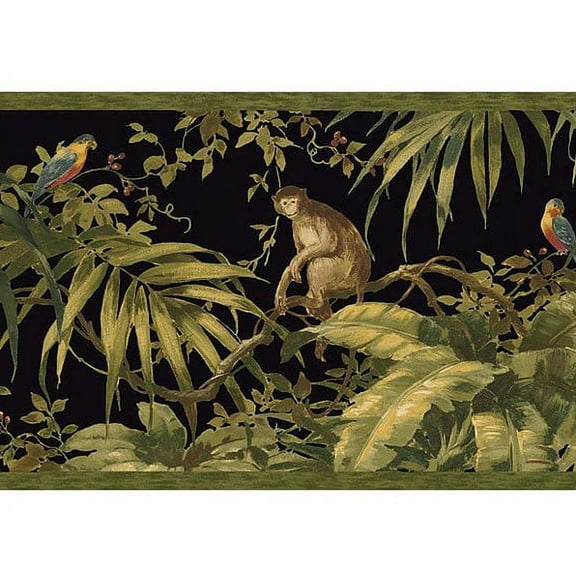 879600 Tropical Monkey Wallpaper Border Black HV6152b