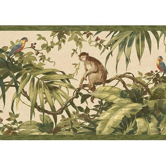 879601 Tropical Monkey Wallpaper Border Sage HV6154b