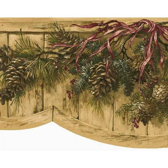 879602 Pinecone Swag Die-Cut Wallpaper Border Gold OA8002b