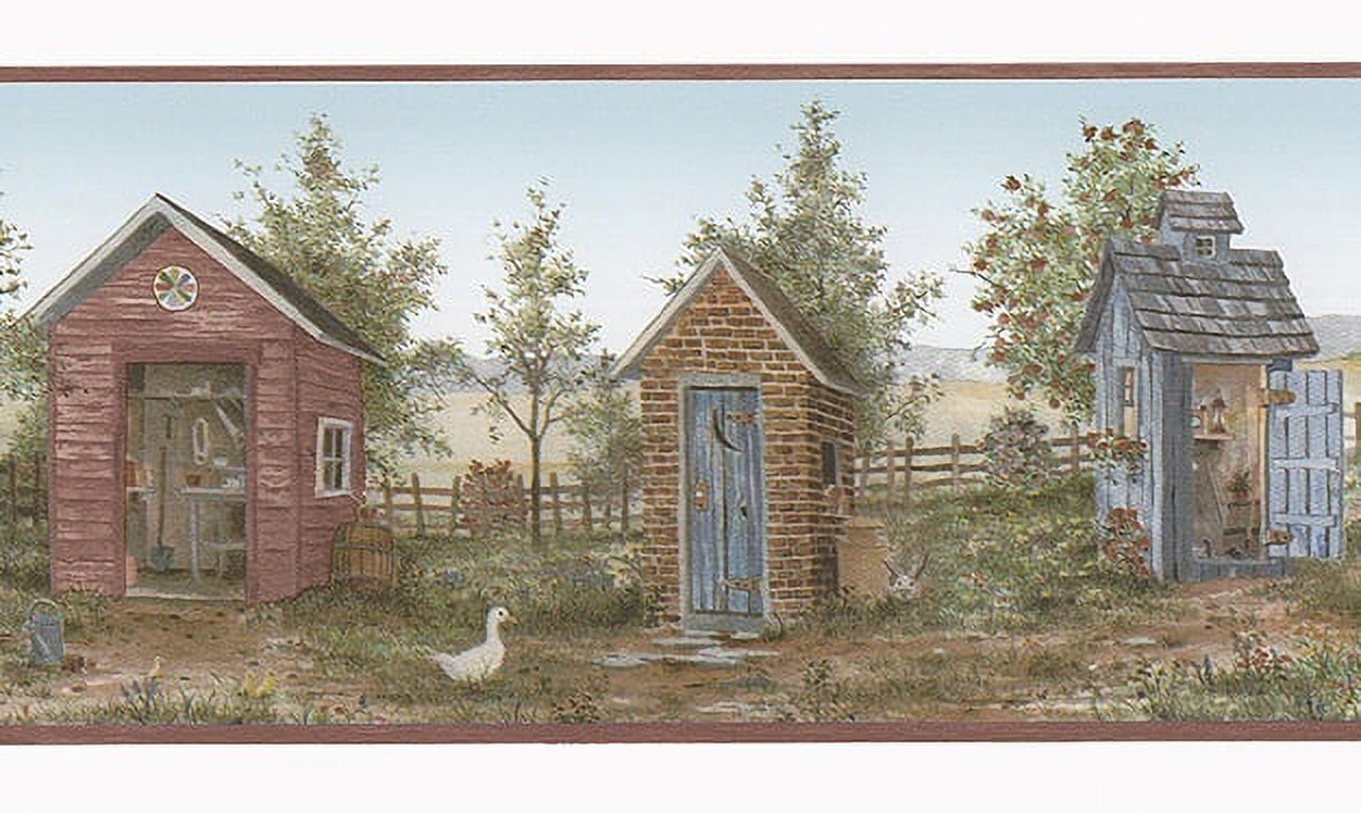 879736 Heart of the Country Outhouse Shed Wallpaper Border FDB50166