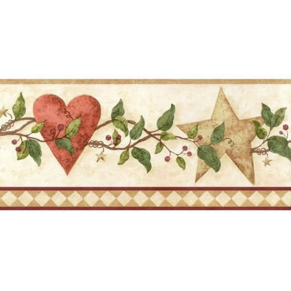 879742 Country Folkart Hearts & Stars Wallpaper Border FDB50175