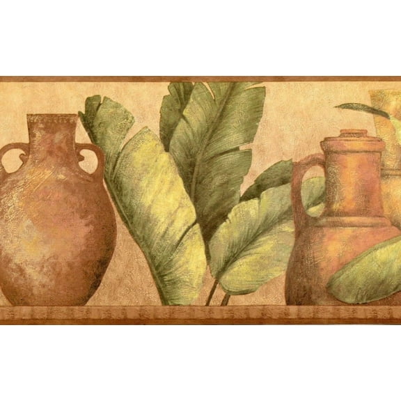 879779 Clay Pots and Palm Leaves Wallpaper Border FDB07142