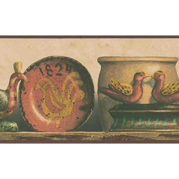 879782 Pottery Jars on Wooden Shelf Wallpaper Border HH28112b