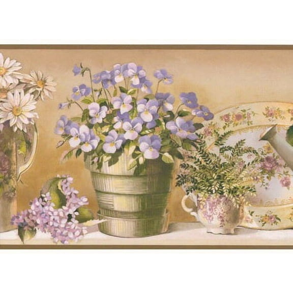 879796 Tea Set Watering Can Wallpaper Border SM05102b