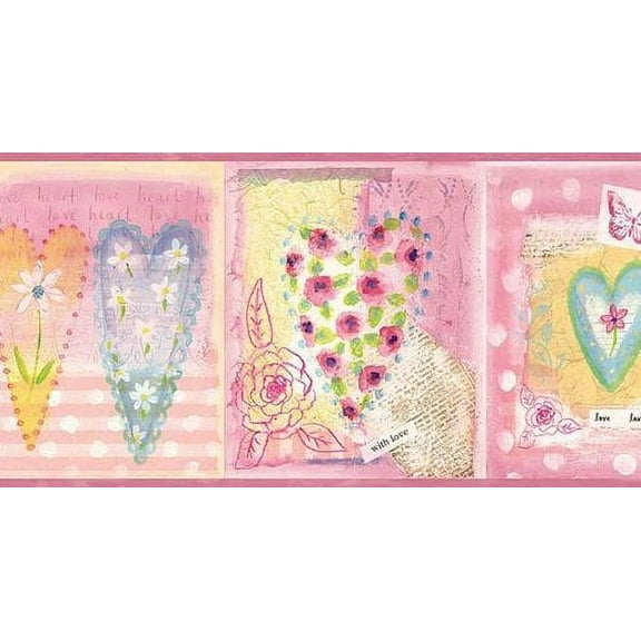 879807 Pastel Hearts and Butterflies Wallpaper Border CK83201b