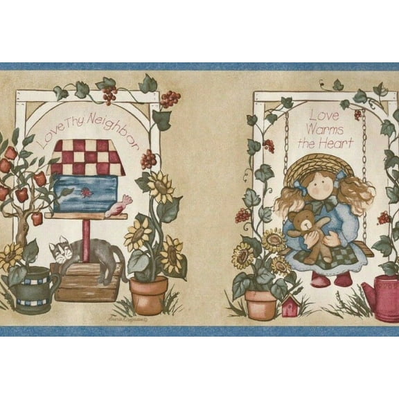 879858 Country Folk Art Dolls Wallpaper Border 53201FP