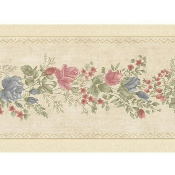 879868 Vintage Rose Satin Beige Floral Meadow Border Wallpaper 992b07573 BVB03447