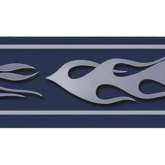 879869 Blue and Silver Flames Wallpaper Border BVB63539