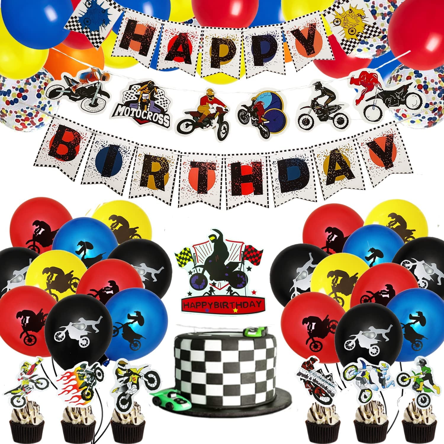 87Pcs Motocross Birthday Party Supplies - Dirt Bike Decorations, Banner ...