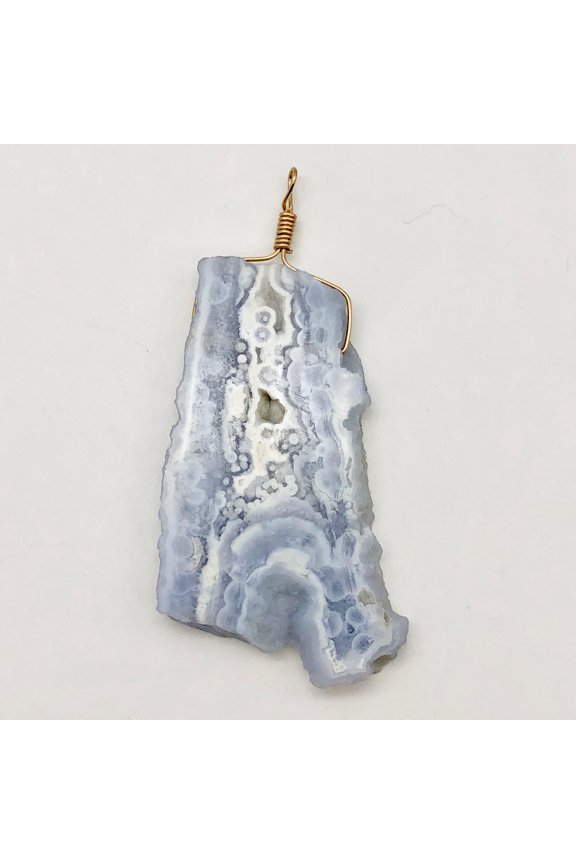 87cts Blue Chalcedony Druzy Dream Bead 14K Gold Filled Pendant | 2 3/4"Long |