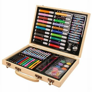 Darnassus Wood Art Set, Art Box & Drawing Kit Color Set, Art Supply Gift for 4-12 Age, Art Kit with Compact Portable Wooden Case, Kid Drawing Set w/
