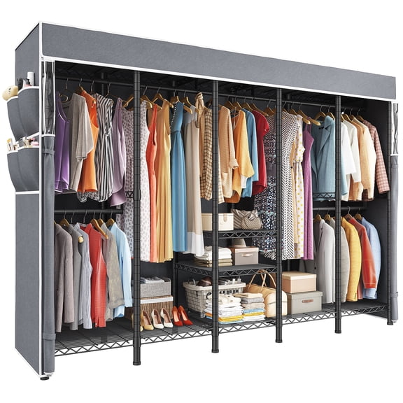 88.2" W Clothes Rack with Cover, Heavy Duty Garment Rack for Hanging Clothes Loads 1200LBS, Adjustable Hanging Clothes Racks for Bedroom,Black