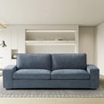 thumbnail image 1 of 88.58" Linen Three-seat Sofa with Solid Wood Frame, Living Room Chair, Couch for Small Spaces, Removable Back Cushion and Easy Tool, Blue, 1 of 11