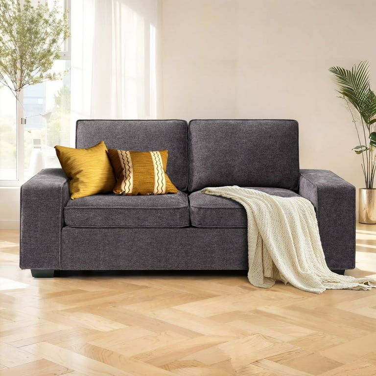 88.58 inch Modern Chenille Sofas Couches for Living Room Deep Seat Sofa with Square Armrest Removable Low Back Sofa Cushion and Detachable Sofa