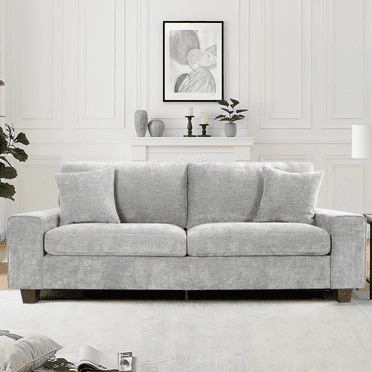 88.58" Modern Sofas Couches for Living Room with Removable Sofa Cushion and Detachable Sofa Cover, Solid Wood Frame and Serpentine Spring,Easy to Install (Gray)