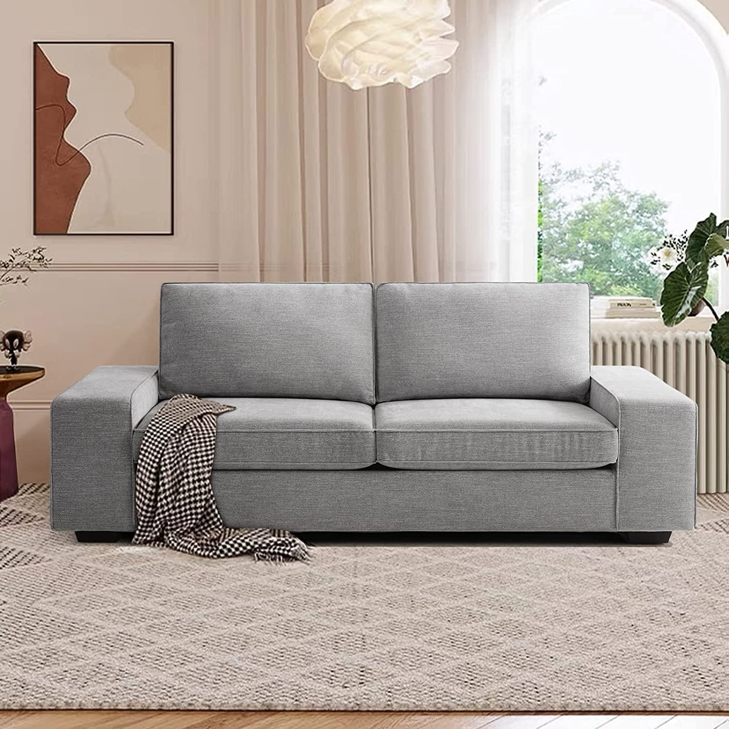 COHOME 88.58 Modern Loveseat Sofas Couches with Solid Wood ,Living Room  Furniture with Armrests, Sofa for Small Spaces, Removable Back Cushion,  Beige Chenille 
