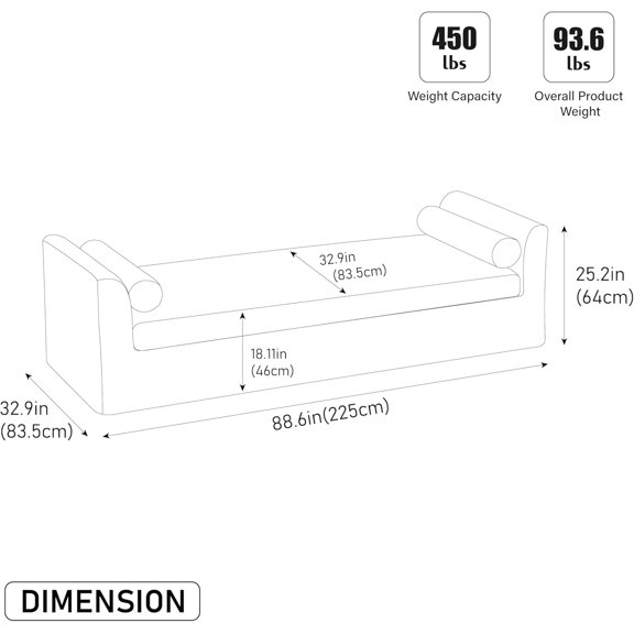 88.6 Inch Beige Oversized Chaise Lounge  with 2 Headrests,  Large End of Bed Sofa , Chenille Upholstered Benches for Bedroom, Entryway Living Room