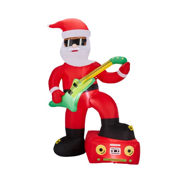 88.6 Inch Christmas Inflatable Cool Black Santa with Sunglasses Playing Electric Guitar, Builtin LED Lights, Waterproof Polyester Yard Decor with Stakes & Ropes for Indoor Outdoor Holiday Display