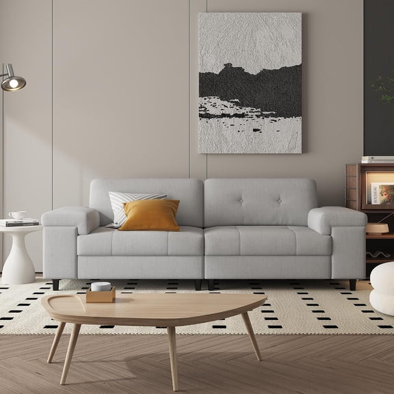 88.9" L-Shaped Sectional Sofa with Convertible Chaise, Modern 3-Seat Faux Leather Couch, Deep Seating, Reversible Chaise, Easy Clean, for Living Room, Apartment, Lounge,Light Gray