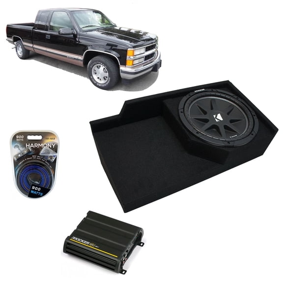 88-98 Chevy CK Silverado Ext Truck Kicker Comp C10 Single 10 Sub Box CX300.1 Amp - Factory Certified