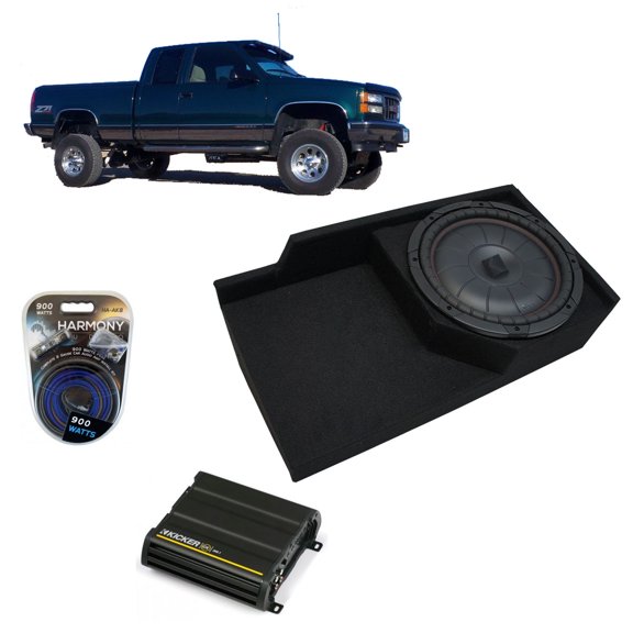 88-98 GMC Sierra Ext Cab Truck Kicker CompVT CVT10 Single 10 Sub Box CX300.1 Amp - Factory Certified