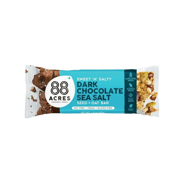 88 ACRES Nut Free Seed + Oat Bar Dark Chocolate Sea Salt 1.6 oz Pack of 3