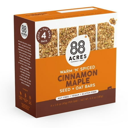 88 Acres Seed + Oat Bars | Cinnamon Maple | Gluten Free, Nut-Free Granola Snack Bar | Vegan & Non GMO | 4 Pack