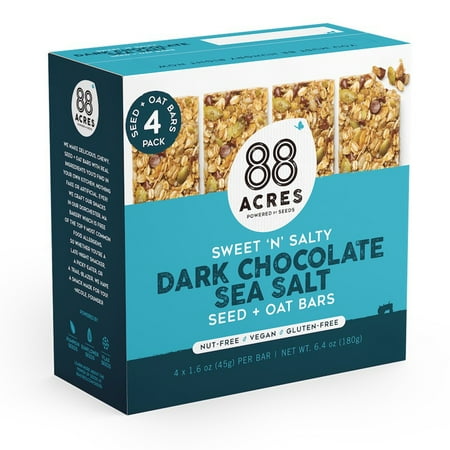 88 Acres Seed + Oat Bars | Dark Chocolate Sea Salt | Gluten Free, Nut-Free Granola Snack Bar | Vegan & Non GMO | 4 Pack