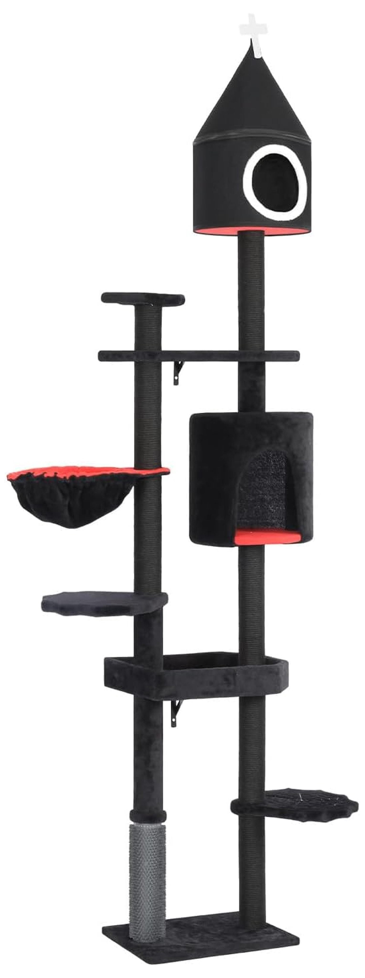 88" Cat Tree Gothic Condo Tower, Multi-Level Cat House with Spiderweb Platforms & Hammock, Tall Cat Furniture for Indoor Cats