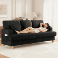 thumbnail image 1 of AAQZ 87" Corduroy Sofa Couch for Living Room, 3 Seater Deep Seat Comfy Couch in a Box, 2 Cushions, 2 Pillows Tool-Free Setup,Black, 1 of 11