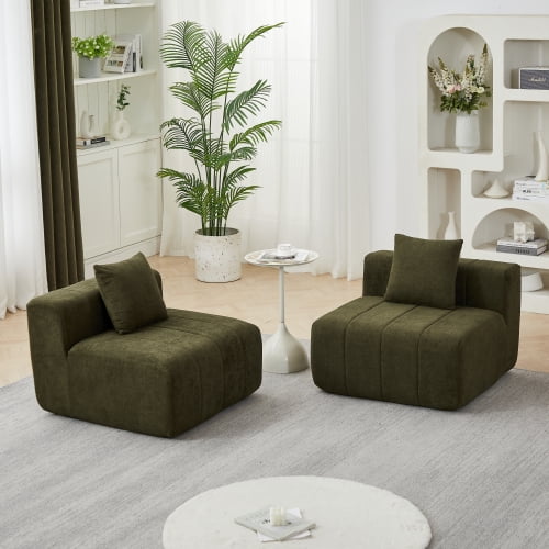 88" Corduroy Fabric Modular Sectional Sofa, Modern Boneless Compressed Floor Sectional Sofa with No Assembly, Deep Seat Chaise Lounge Indoor with Curved Design for Living Room, Green