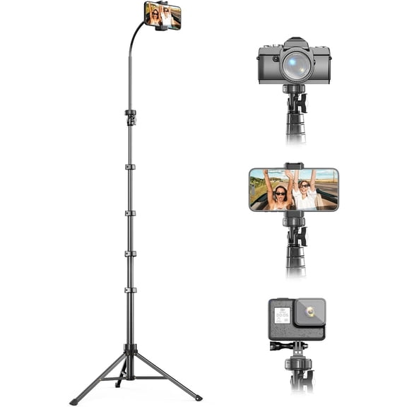 88 Flexible Phone Tripod with 14.95 Gooseneck, Remote and Holder, Overhead Cell StandSelfie Stick for Video Recording, Compatible iPhone Android Phone, Camera Black