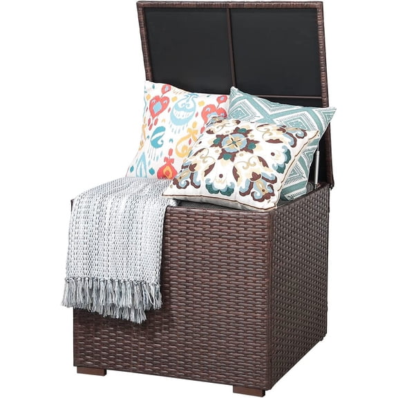 88 Gallon Wicker Deck Box, Indoor/Outdoor Storage Box for Patio Cushions, and Gardening Tools- Resin Rattan Patio Cushion Storage Bin, Brown