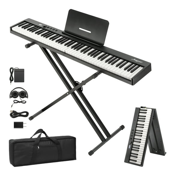88-Key Collapsible Digital Piano Keyboard – Full-Size, Semi-Weighted, Stand, Pedal, Headphones, Carrying Bag, Wireless MIDI – Portable Electronic Keyboard for Beginners & Experienced Players – Black