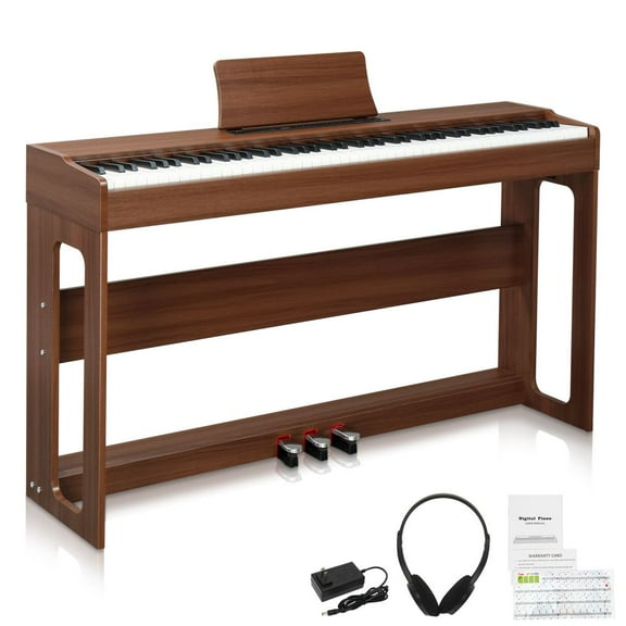 88 Key Digital Piano Keyboard, Full Size Weighted Upright Piano Electric Keyboard, Dual 10W Speakers, 3-Pedal, MIDI, Recording, Bluetooth Supports, Black Walnut