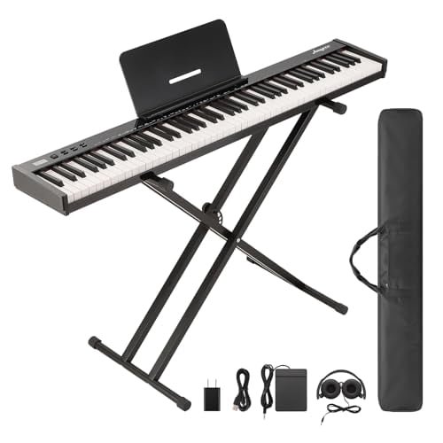 88 Key Electric Keyboard Piano, Semi-Weighted Electronic Keyboards with Stand, Power Adapter, Headphones & Carrying Bag, Portable Digital Piano Music Instrument for Beginners & Professionals