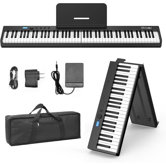 88-Key Foldable Digital Piano Keyboard with Portable Carrying Bag  Full-Size Semi-Weighted Electric Piano with Built-In Speakers, Power Adapter, and USB Cable for Beginners and Travel,Black