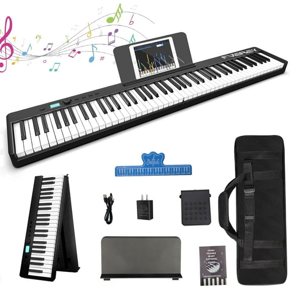 88-Key Folding Digital Piano Keyboard, Weighted, Full Size   with Sustain Pedal, Handbag, Bluetooth, USB MIDI for Beginner, Adult