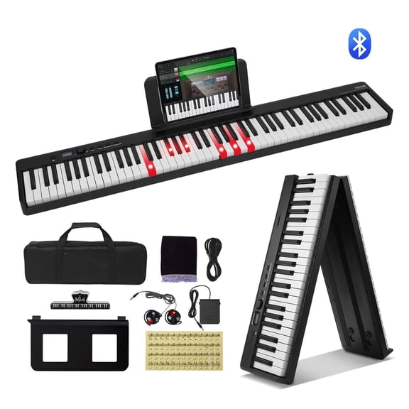 88 Key Folding Piano, Portable Bluetooth MIDI Keyboard - Black