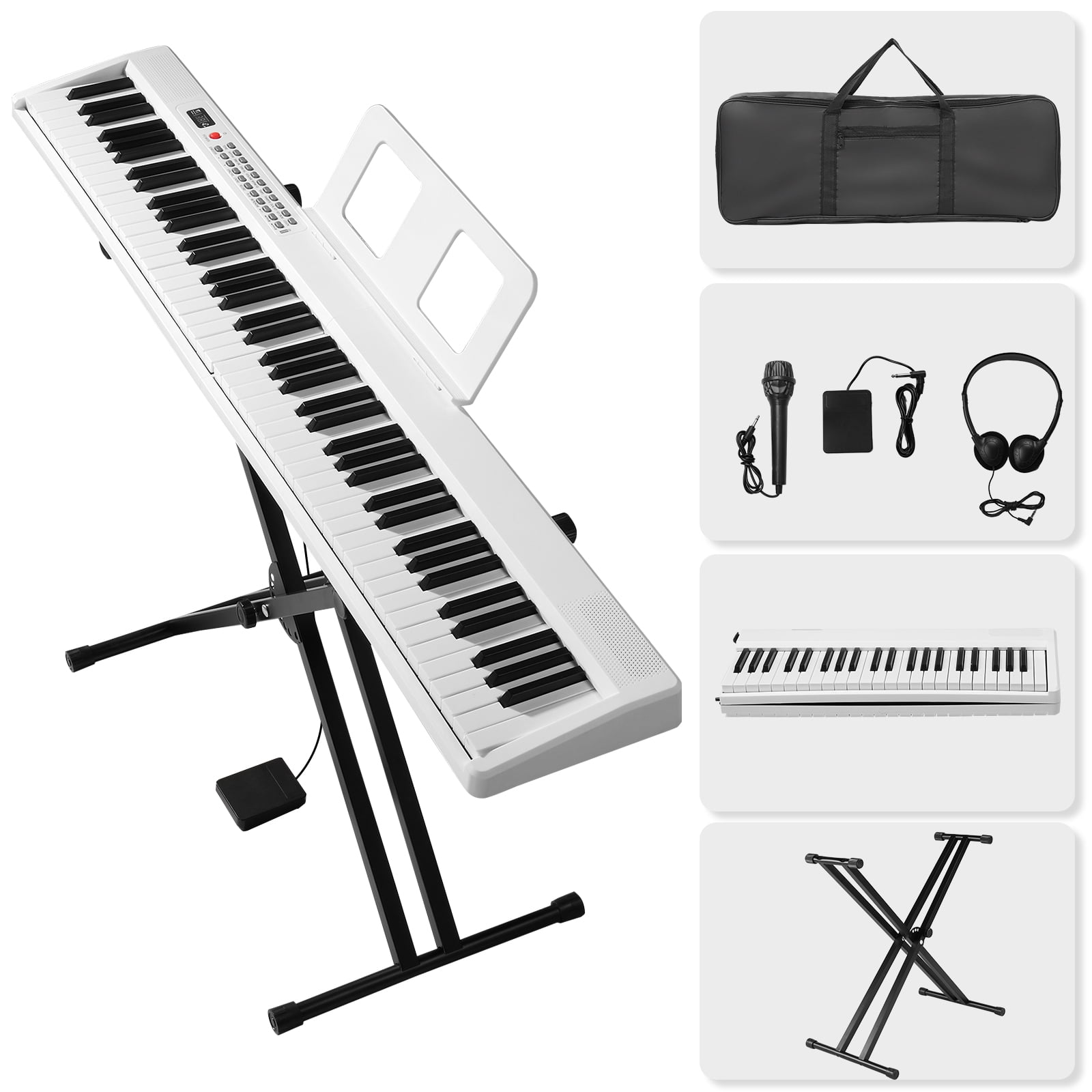 88 Key Folding Piano Semi-Weighted Standard Keyboards Digital Piano with Dual-tube X-Shape Stand, MIDI Bluetooth, Handbag, Headphone, for Piano Lover, White