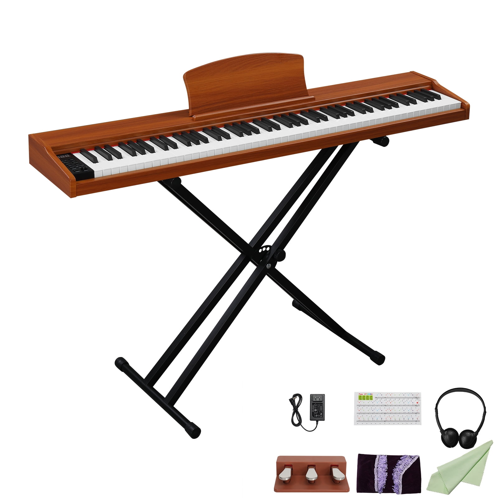 88 Key Full Size Semi-Weighted Standard Keyboards Wooden Digital Piano with Stand,MIDI Bluetooth, Triple Pedals, Headphone and Other Accessories