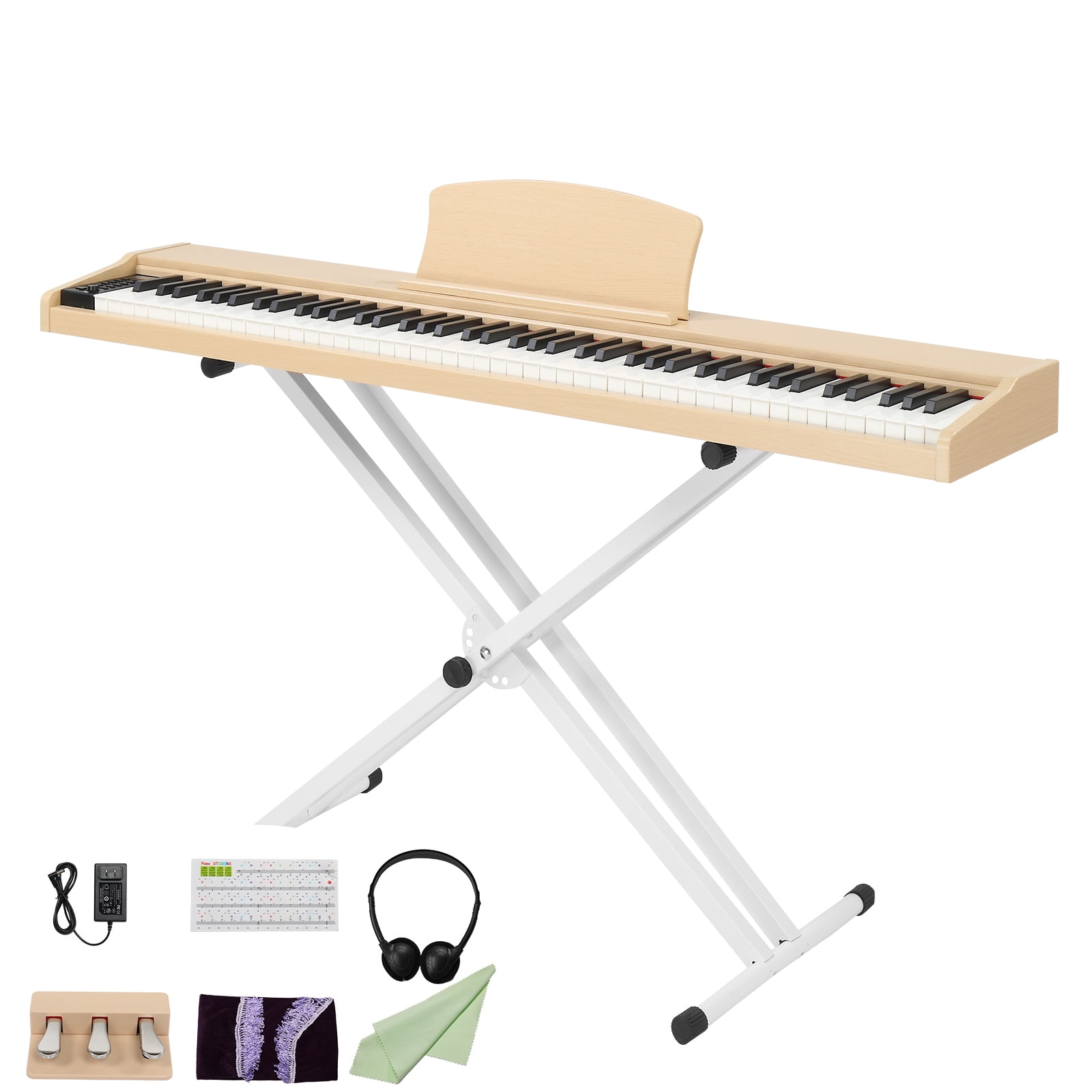 88 Key Full Size Semi-Weighted Standard Keyboards Wooden Digital Piano with Stand, MIDI Bluetooth, Triple Pedals, Headphone and Other Accessories