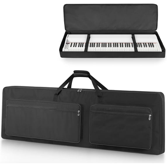88-Key Keyboard Case – Full Padded Piano Gig Bag with Adjustable Shoulder Straps, 4 Storage Pockets for Accessories, 54.3" x 7.1" x 14.9" (Black)