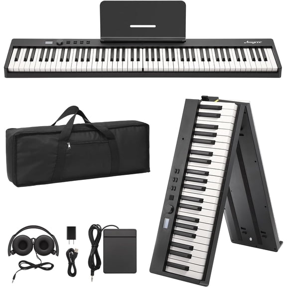 88 Key Portable Electric Keyboard Piano, Full Size Foldable Electronic Piano With Power Adapter, Headphones and Carrying Bag for Adult, Toddler, Kids, No Stand
