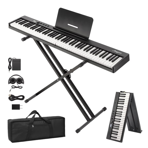 88-Key Portable Foldable Electronic Keyboard, Full Size Digital Piano with Sustain Pedal, Power Supply, Carrying Bag, Music Stand, Foldable Keyboard Suitable for Beginners Adults Professional
