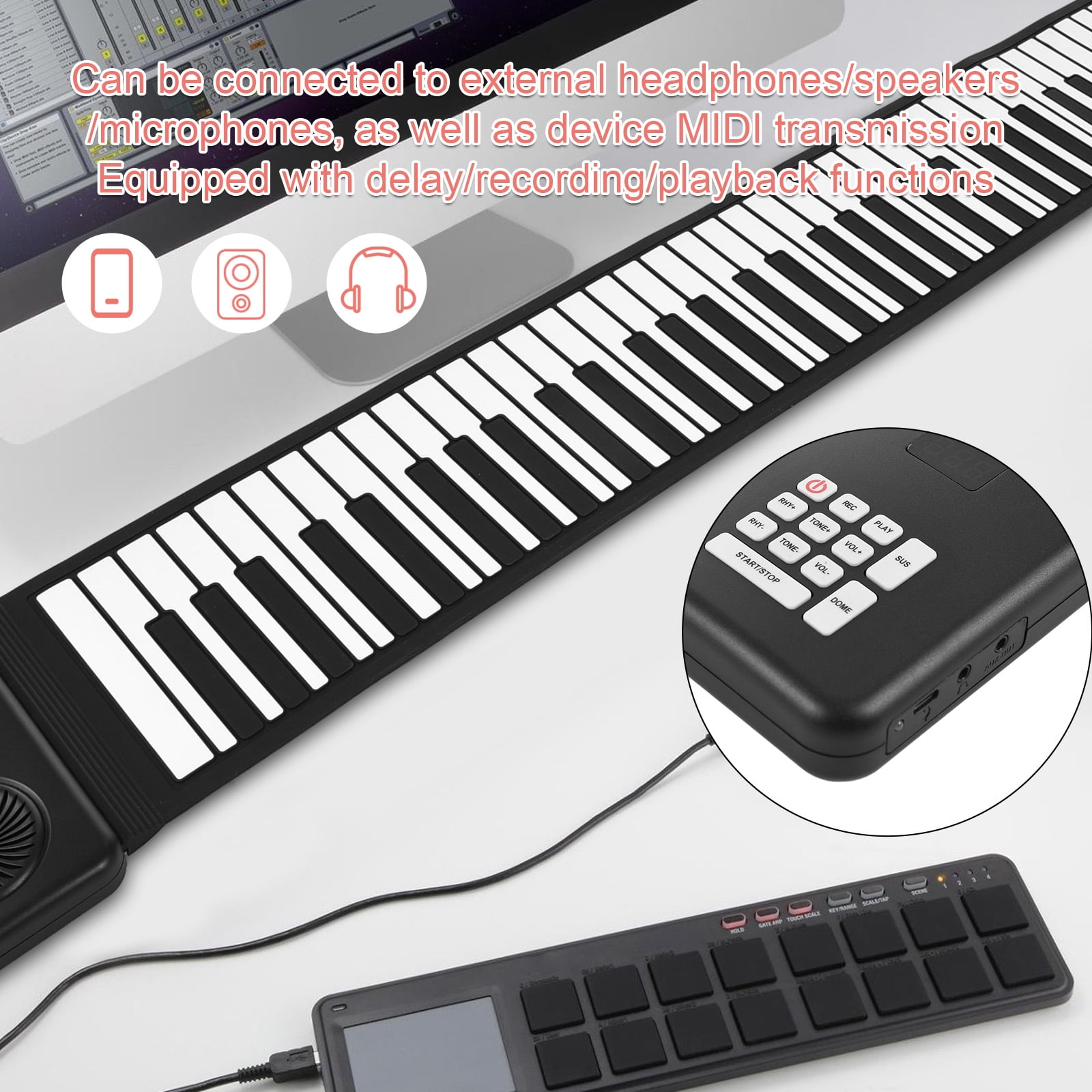88 Key Portable Piano Handroll Electronic Environmental Silicone Foldable Home Practice Professional Without Speaker for Travel Beginners